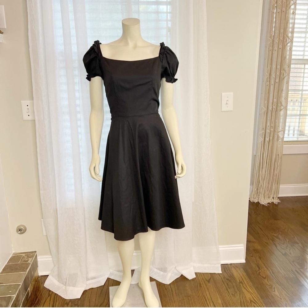 Women's Black Puff Short Sleeve Cocktail Dress. Size: L - Picture 3 of 11